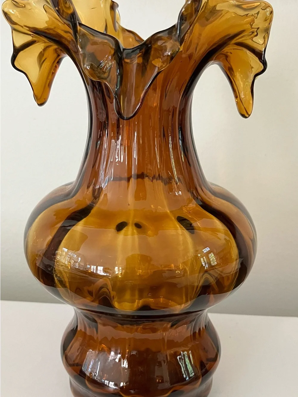 Hand-Blown Amber Glass Decorative Vase